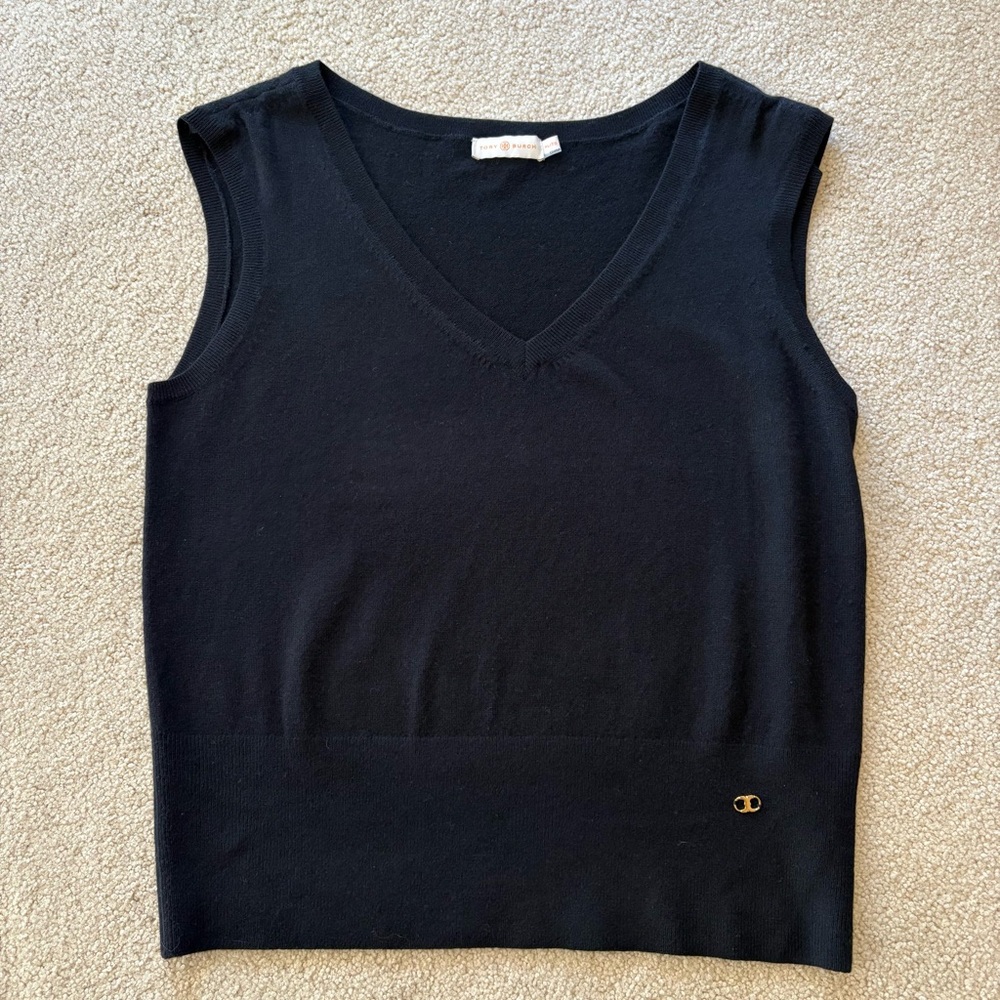 Tory Burch Black Sleeveless V-Neck Sweater Vest